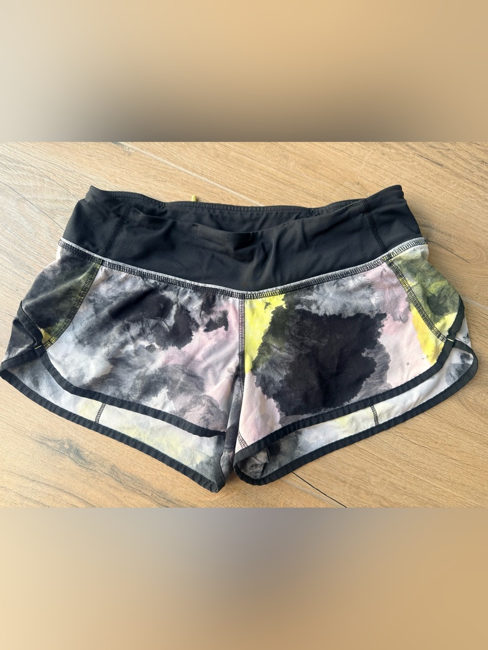 lululemon athletica Tie-Dye Black Shorts with Yellow Accent